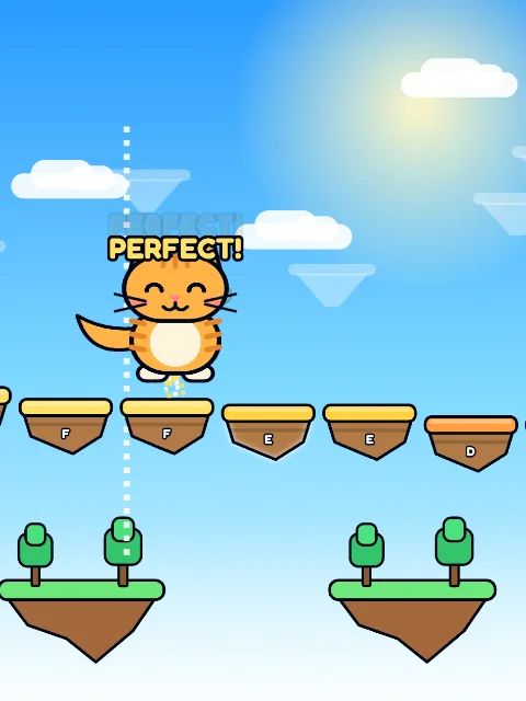 The chubby cat hopping across the rainbow islands