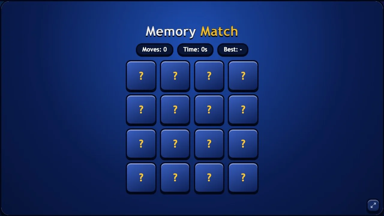 Memory Match at the start